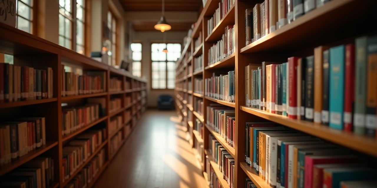 Rows of timber bookshelves filled with colourful titles